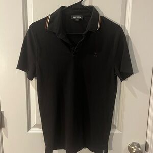 Express Black Modal Cotton Polo with Tan Accents